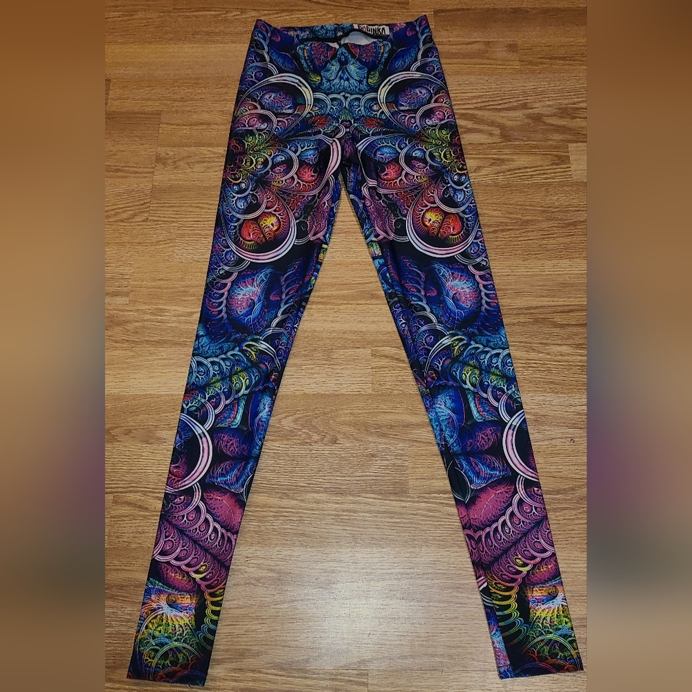 Badinka size small trippy rainbow stretchy festival leggings neon geometrical